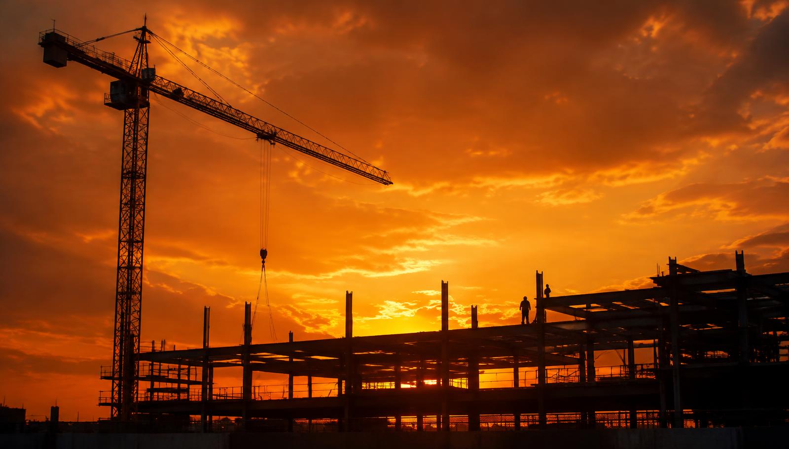 Construction site at golden hour